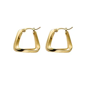 Custom Fashion Jewelry Earrings 18K Gold Plated Brass Simple Twisted Geometric Square U shape Hoop Earrings For Women