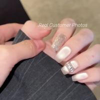 Faux ongles français en argent pour femmes, série artisanale, incrustés d'acrylique, formes carrées/amandes, longueurs courtes/moyennes, à porter sur les doigts, 10 paires