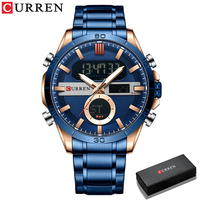 Montre numérique pour homme CURREN 8384, mode décontractée, chronographe en acier inoxydable, LED lumineux, or, montre originale pour homme + boîte