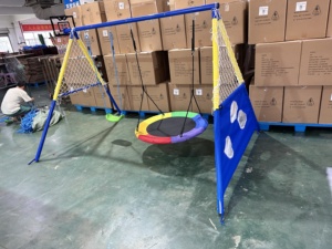 OUtdoor Garden Multifunction Kids <strong>Swing</strong> Set <strong>for</strong> Backyard Outdoor Metal <strong>Swing</strong> Play Set <strong>a</strong> <strong>Frame</strong> Stand with Basketball Hoop 4-in-1 - Product Image 5