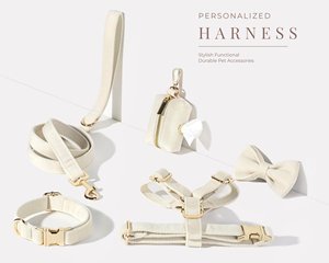 ชุดสายจูงสุนัขสีขาวครีมแบบส่วนตัวพร้อมที่ใส่ถุงเก็บอุจจาระ ทำด้วยมือ ปลอกคอและสายจูงสำหรับสัตว์เลี้ยง ของขวัญวันเกิด - Product Image 2