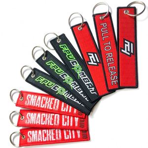 Personalized Embroidered Flight Keychains <b>Custom</b> Embroidery Woven <b>Key</b> Tag Fabric Car Keychain - Product Image 1