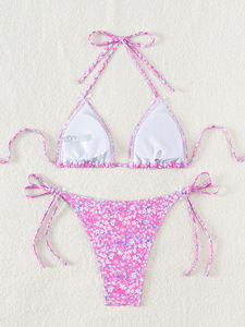 Oemカスタム花柄水着女性レースアップローライズ女性用セクシートライアングルひもひもマイクロビキニセット - Product Image 5