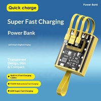 Batterie externe HXB personnalisée avec logo, 10000 mAh, charge ultra-rapide 22,5 W, écran LED, double USB/Mini USB, transparente en PVC, portable, intégrée