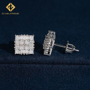 Trendy Jewelry Square Shape Stud <b>Earrings</b> 925 <b>Silver</b> Moissanite Mix Cut Diamond <b>Earrings</b> Hip Hop Jewelry - Product Image 5