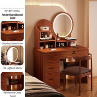 Coiffeuse moderne en bois Tenghang avec miroir éclairé, 4 tiroirs de rangement, ensemble de table de maquillage pour chambre à coucher