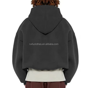 ผู้ผลิตเสื้อฮู้ดดี้แบบมีซิปคู่ หนัก 500 กรัม ทรงครอป โอเวอร์ไซส์ ทรงบ็อกซี่ ผ้าฟลีซ ไม่มีลาย - Product Image 2