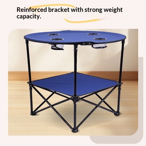 <span class=keywords><strong>Table</strong></span> de camping <span class=keywords><strong>pliante</strong></span> légère et ronde, portable, pour pique-nique en extérieur, avec porte-gobelets, idéale pour la pêche, la plage et les voyages - Product Image 3