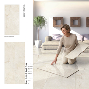 Azulejos de Porcelana con Aspecto de Mármol Crema Marfil 600x1200mm Brillantes y Pulidos para Pisos Interiores - Product Image 5