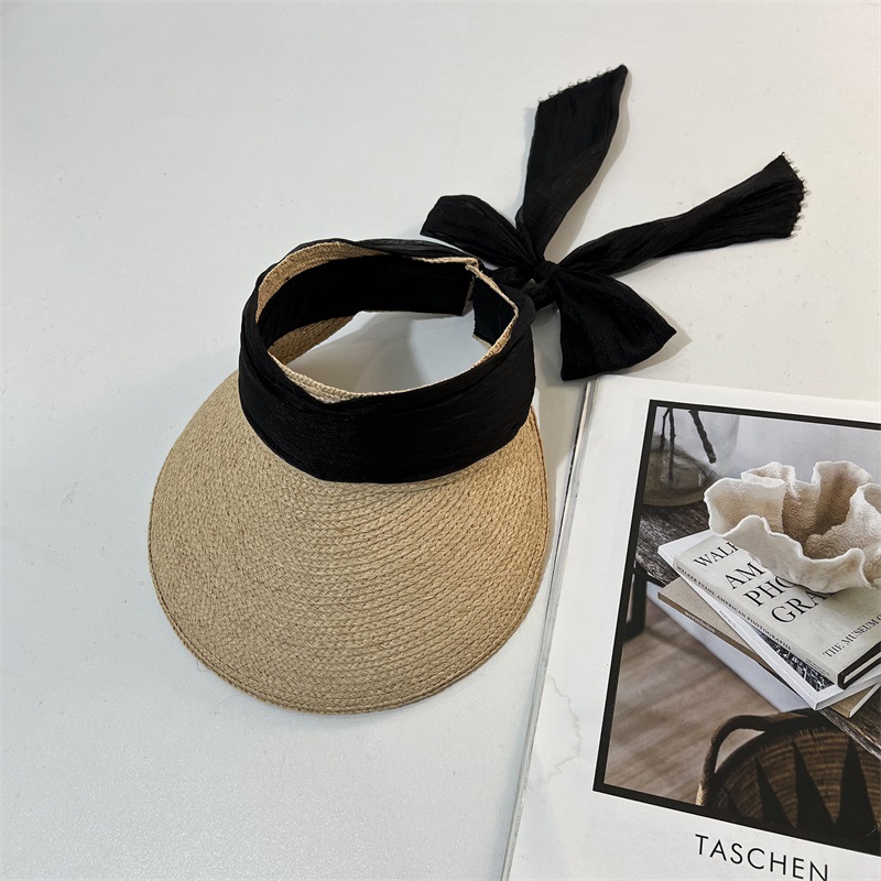 Custom 2025 Big Eaves Retro Cowboy Hat Hand-Woven Raffia Straw Sunshade Casual Polyester Ties for Outdoor Travel Sports