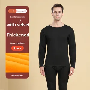 Nouveau velours <span class=keywords><strong>sous</strong></span>-vêtement <span class=keywords><strong>thermique</strong></span> ensemble hommes femmes <span class=keywords><strong>grande</strong></span> <span class=keywords><strong>taille</strong></span> col rond doublé polaire Anti-bactérien Polyester automne pantalon en gros - Product Image 5