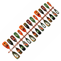 Faux ongles prêts à poser pour Halloween - Motif marbré, style français, forme amande, à presser