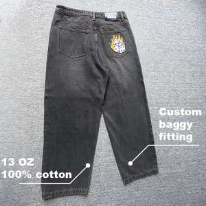 Pantaloni <span class=keywords><strong>Jeans</strong></span> Vintage Streetwear con Logo Ricamato Personalizzato, <span class=keywords><strong>Jeans</strong></span> Larghi da <span class=keywords><strong>Uomo</strong></span> Pesanti a Vestibilità Ampia - Product Image 2