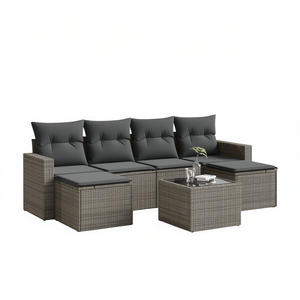 Ensemble de canapé de jardin en rotin PE gris modulaire 4 places, mobilier d'extérieur au design contemporain - Product Image 1