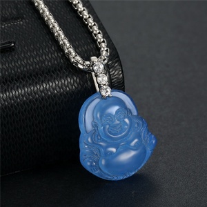 <span class=keywords><strong>Maitreya</strong></span>-collar con broche de circonia cúbica, colgante de joyería de Buda con piedra de jade natural, color negro tallado - Product Image 4
