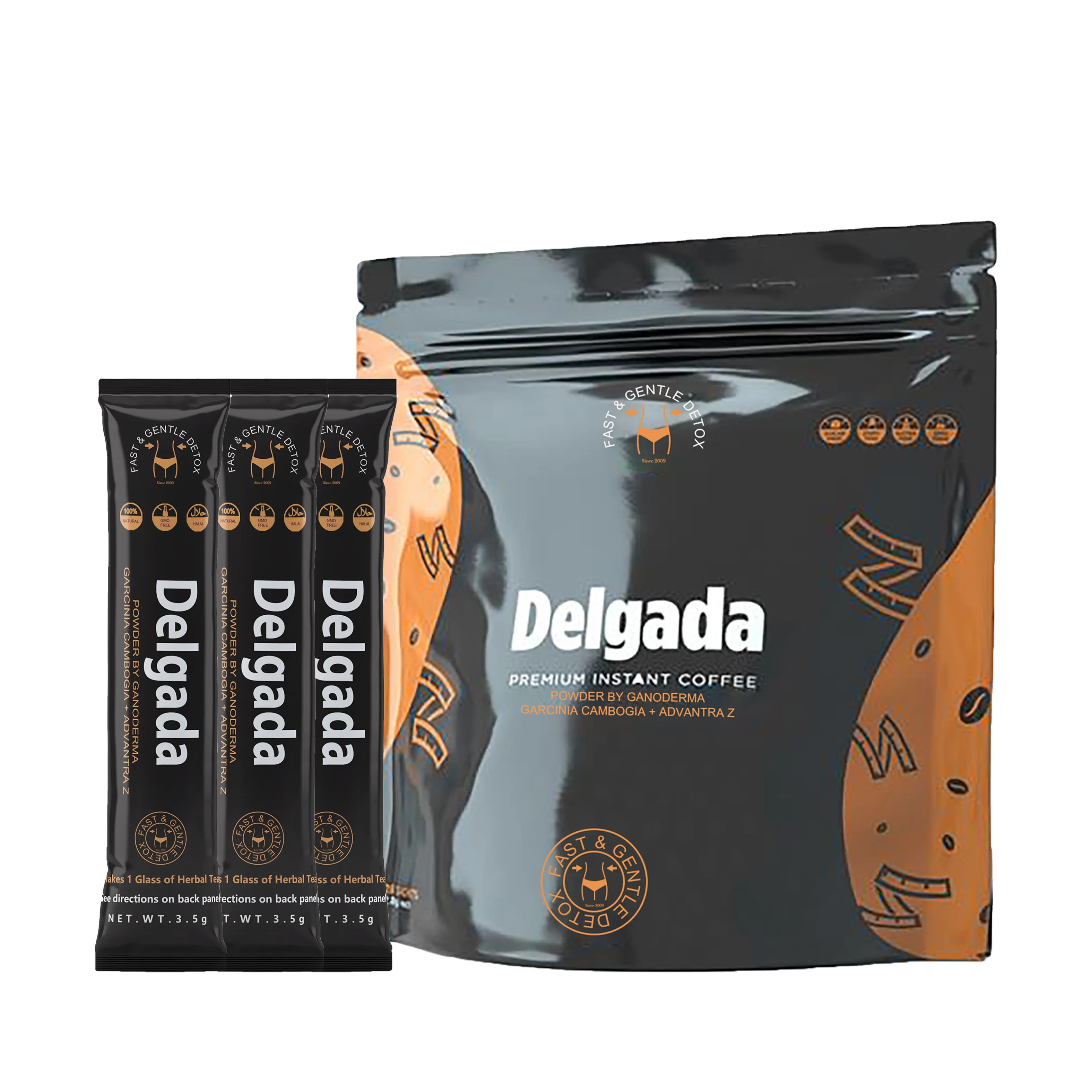 デルガダコーヒープレミアムアラビカインスタントコーヒーと霊芝が減量に役立ちますボディデトックスカスタムサービスが利用可能