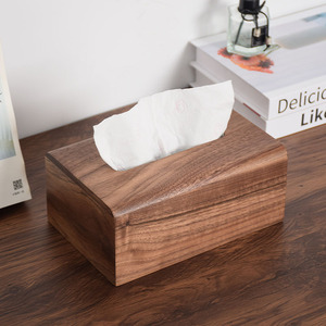 Boîte à mouchoirs en bois de noyer noir, support de bureau en bois massif pour salon, voiture, salle de bain - Product Image 1