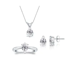 1.0ct Plated Pear Cut Diamond 5A++ CZ 925 Sterling Silver Solitaire Ring Jewelry Sets