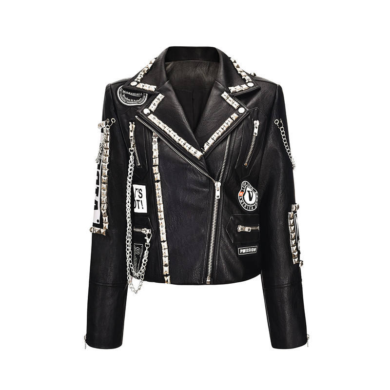 Punk Women's Jacket - Spiked Color Block Biker Rock Rivets