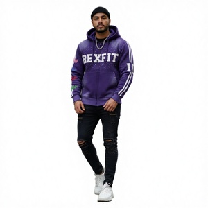 Sudadera con capucha personalizada para hombre, estilo streetwear, con efecto desgastado, parche bordado, pedrería, cremallera, lavado ácido y tejido French Terry vintage - Product Image 3
