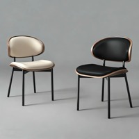 Chaise de salle à manger moderne avec dossier incurvé enveloppant, pour salons, structure en bois massif avec coussin en cuir épais, pieds en métal robustes