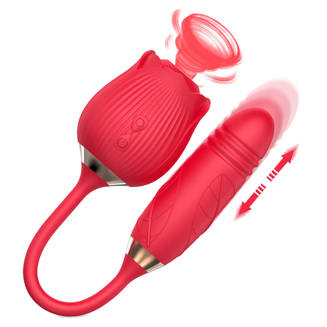 Wholesale Sextoys Rose Sucking Vibrator With Dildo Telescopic Vibrator G-spot Stimulator Clitoris Vibrator Sex Toys for Woman
