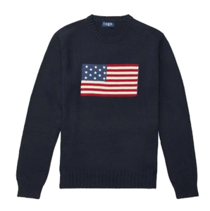 Maglione Jacquard in maglia di <span class=keywords><strong>cotone</strong></span> lavorato a maglia <span class=keywords><strong>maglieria</strong></span> da <span class=keywords><strong>uomo</strong></span> con LOGO personalizzato stile America Flag di alta qualità - Product Image 2