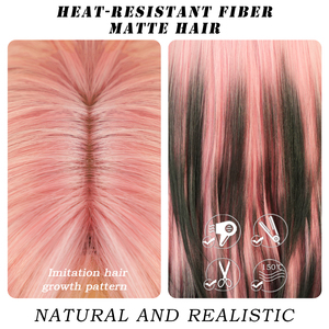 Rambut Palsu Grosir Ombre Pink Berlapis dengan Poni, Ekstensi Rambut untuk Wanita, Rambut Lurus Sintetis untuk Anime Drag Queen Pelucas - Product Image 5