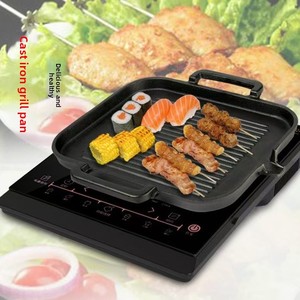 Wajan Besi Cor Persegi Pegangan Ganda Desain Minimalis Modern Tanpa Lapisan Kimia untuk Memanggang Steak, Daging Panggang, dan Menggoreng Ikan - Product Image 2