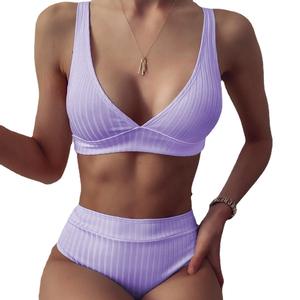 Sexy Women Two Piece Vintage Swimsuit Retro Halter Ruched High Waist Bikini With Bottom - Product Image 1