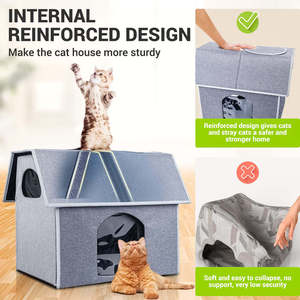 ง่ายต่อการประกอบบ้านแมวดุร้ายพร้อมเสื่อนุ่มถอดได้บ้านแมวกันน้ำได้สำหรับบ้านแมวกลางแจ้ง/ในร่ม - Product Image 5