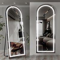 Cermin LED Persegi Panjang Lengkung Modern dengan Halo di Depan, Ukuran Penuh untuk Kamar Tidur, Ruang Tamu, Pintu Masuk, Grosir