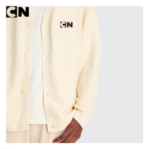 GRS Certification Sweater Manufacturer Custom logo Embroidery 100% Cotton Knit <b>Varsity</b> <b>Cardigan</b> Sweater with Ribbed Cuff & Hem - Product Image 3