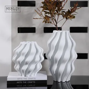 Merlin Living 3D impressão vaso onda forma vaso cerâmico decoração Chaozhou fábrica cerâmica atacado