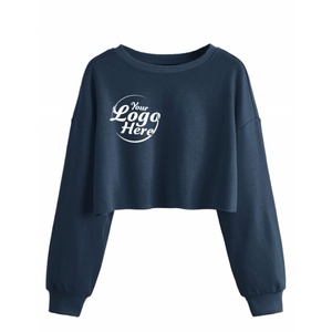 Women's Oversized Grey Terry Sweatshirts Casual Long Sleeve Raw Hem Pullover Crop <b>Tops</b> Printed for Winter Season M Size - Product Image 1