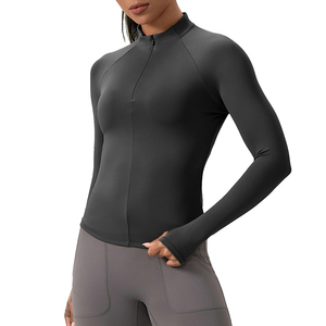 <span class=keywords><strong>T</strong></span>-<span class=keywords><strong>shirt</strong></span> da allenamento a manica lunga a compressione da <span class=keywords><strong>donna</strong></span> con cerniera <span class=keywords><strong>termica</strong></span> elastica a prova di vento stampata per la stagione estiva primaverile autunnale - Product Image 4