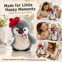 Pingouin en peluche artiste avec béret et palette de peinture, jouet en peluche gris doux, cadeau