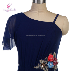 25119 नेवी ब्लू स्पैन्डेक्स और मेश गीतात्मक समकालीन नृत्य वेशभूषा बैले पोशाक - Product Image 5