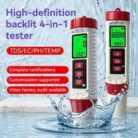 Testeur de qualité de l'eau numérique 4-en-1 portable, pH-mètre, TDS, EC, écran LCD, matériau ABS, personnalisable OEM pour piscine et eau potable