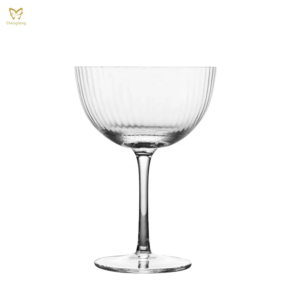 280 мл глубокое купе Ребристое мартини флейта прозрачное стекло Коктейльные бокалы OEM подгонять бокал для шампанского