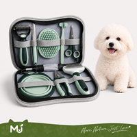 Kit de toilettage portable 8-en-1 pour animaux de compagnie (chats et chiens) avec ciseaux, peignes et brosses en fer, plastique et TPR