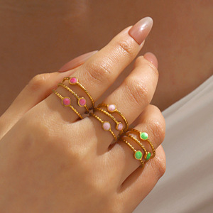 Cross-Border Women's Stainless Steel Geometric <b>Open</b> <b>Ring</b> Oil Drop Plated Gold-color PVD 18K Gold Trendy Non-Fading Simple <b>Ring</b> - Product Image 2