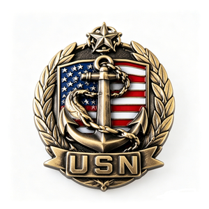Insignia de Ancla de la Armada Estadounidense, Chapada en Oro, de Latón con Esmalte Duro, Circular, Diseño Patriótico, Recuerdo - Product Image 1