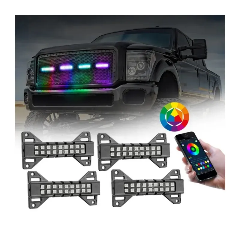 4 / 8 Pcs Droomkleur Rotslichten Voor Vrachtwagens Auto Front Led Grille Licht Met Bluetooth Controller Schakelaar