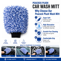 Guante de Lavado de Autos de Microfibra Suave Tipo Felpa de Pavo Real, Ultra Absorbente, Anti-Rayones, Profesional para Detallado Automotriz