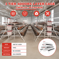Système de cages à volailles complet à 3 niveaux et 4 portes pour poules pondeuses