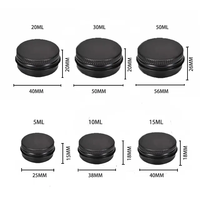 علبة برطمانات معدنية من القصدير غير لامعة باللون الأسود كريم مستديرة من الألومنيوم