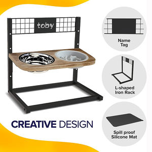 JH-Mech-Support de bol pour animaux de compagnie <span class=keywords><strong>avec</strong></span> bols de nourriture pour chiens et tapis anti-déversement, 4 hauteurs réglables, support de bol pour chien - Product Image 4