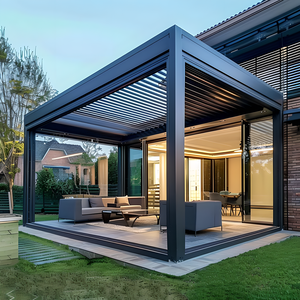 Louvered Outdoor Hardtop <strong>Small</strong> <strong>Pergola</strong> with Rolling Shutter Blinds for Patio Garden Dark Grey Aluminium Pavilion - Product Image 3