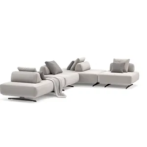 Новый дизайн, современный бежевый модульный угловой секционный диван в форме буквы L, роскошный секционный диван для гостиной